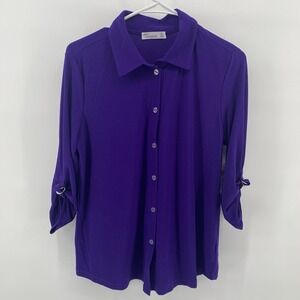 89th + Madison Blouse Womens Medium Purple Button Front‎ 3/4 Sleeve Tunic Top